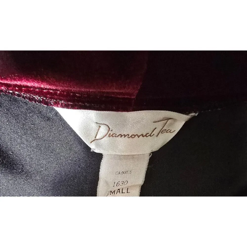 Diamond Tea Vintage Luxury Robe Velvet Gown Red Black Size Small - Picture 9 of 10